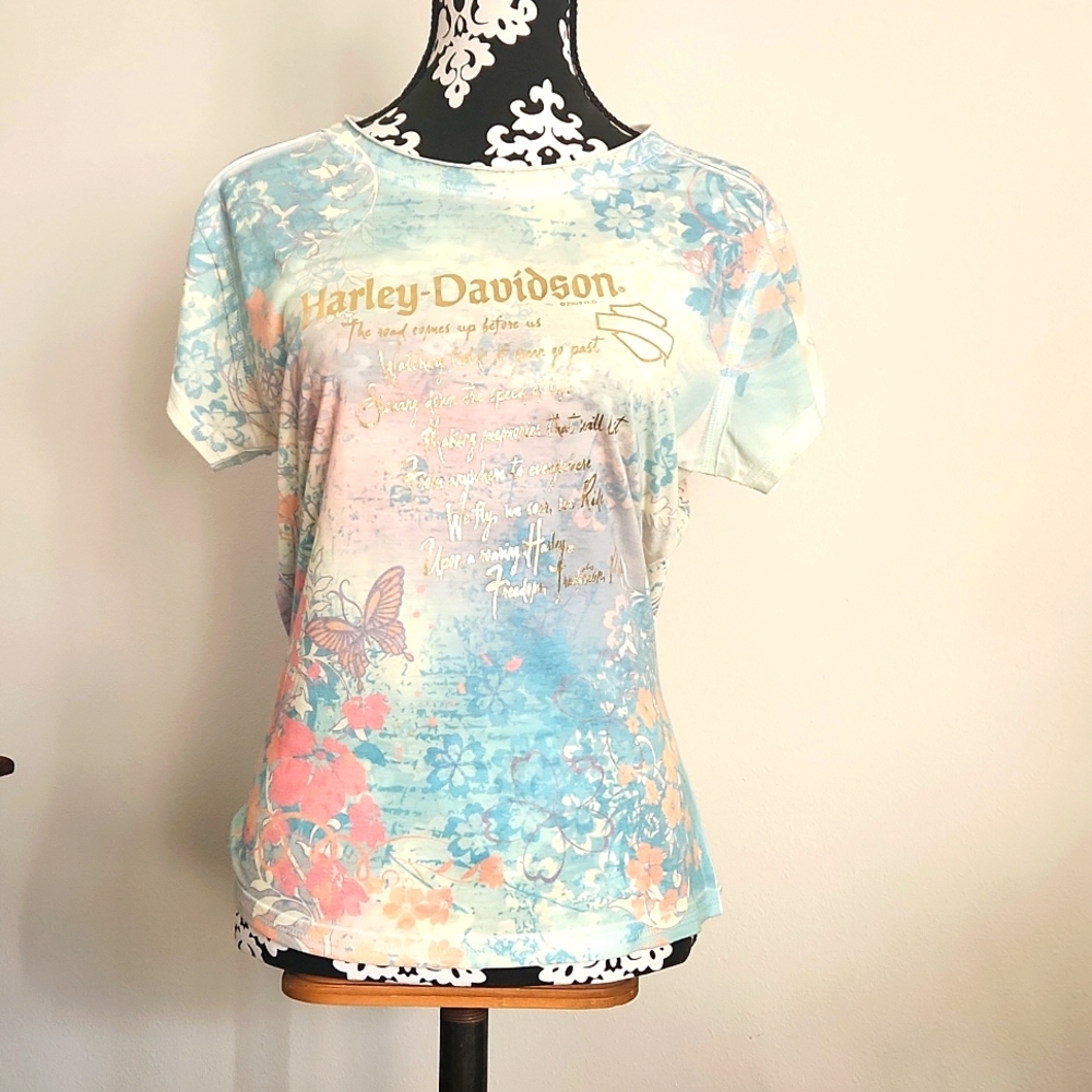 SALE! Spring Harley Davidson flowers and butterflies tshirt